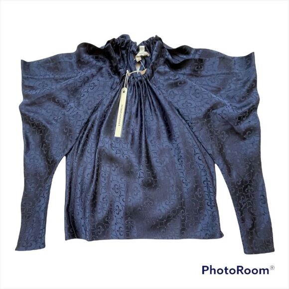 jonathan Simkhai Silk Long Sleeve Top in Navy, size S - NWT - Picture 5 of 14
